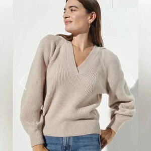 New The Reset R Label The Must-Have V Neck 100% Wool Sweater Natural Pink XS